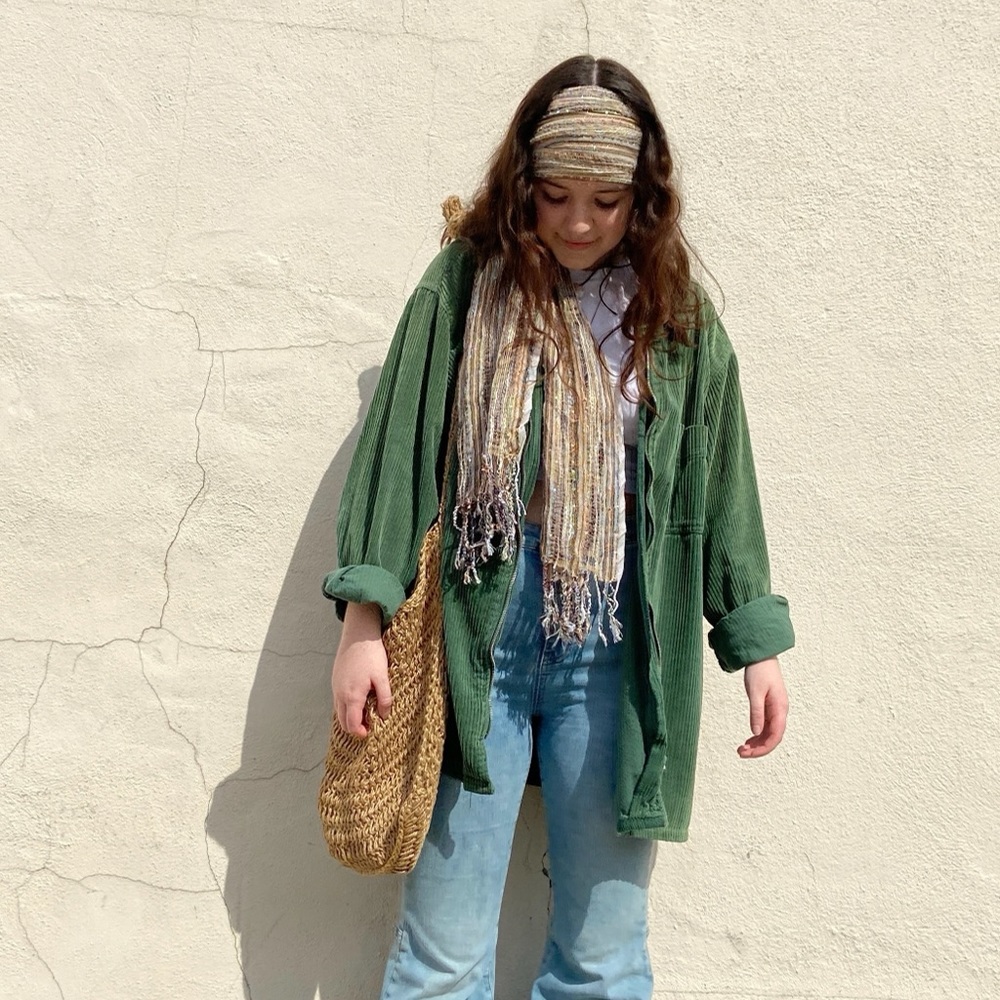 Green corduroy shirt jacket